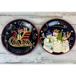 Susan Winget Christmas Plates Set of 2 Snowman Sleigh Certified Intl Wall Decor